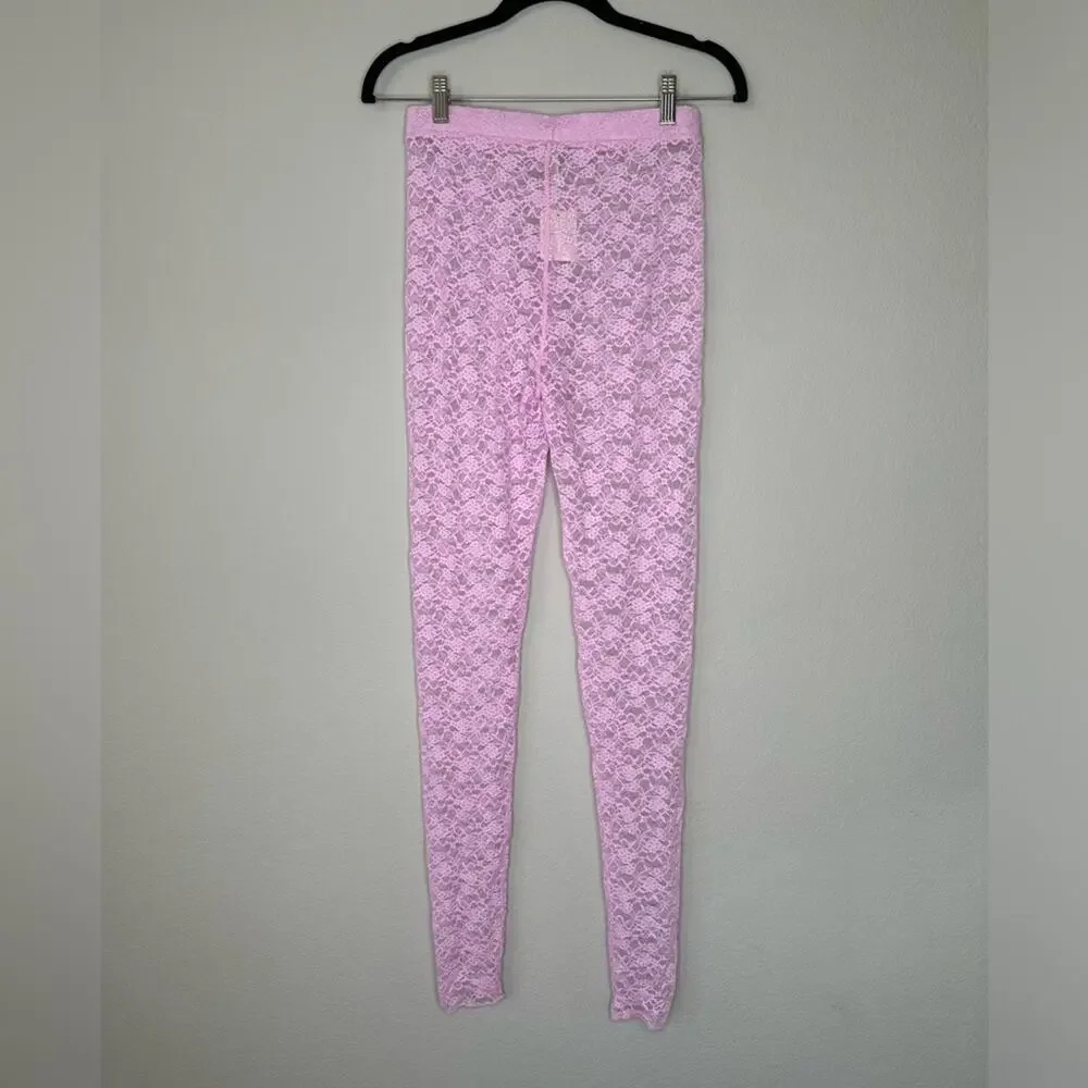 FREE PEOPLE Womens Pink Floral Sheer Lace Leggings Footless Tights Size XS - Picture 3 of 5